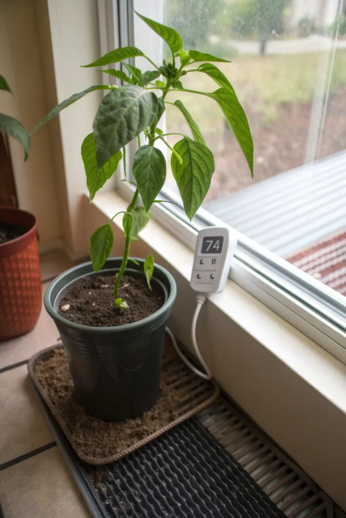 an indoor bell pepper plant positioned safely away