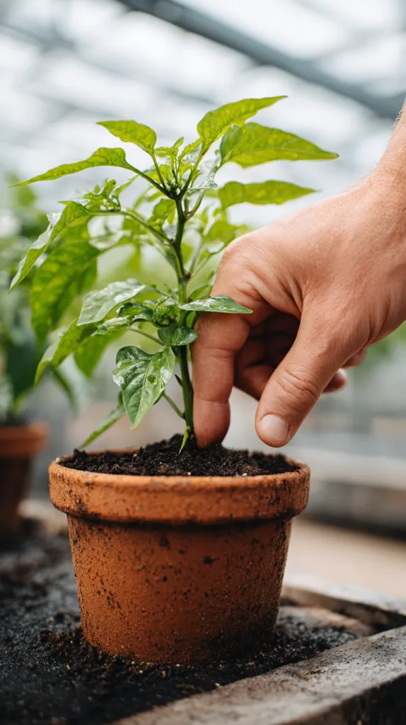 zainy A hand pressing a finger one inch into the soil of a pe 380fd675 8ef4 4ddc 9ec6 85996a8dc7b0 1