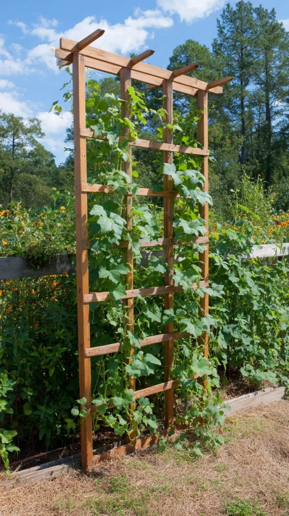 4.Wooden Ladder Trellis Looks Fancy