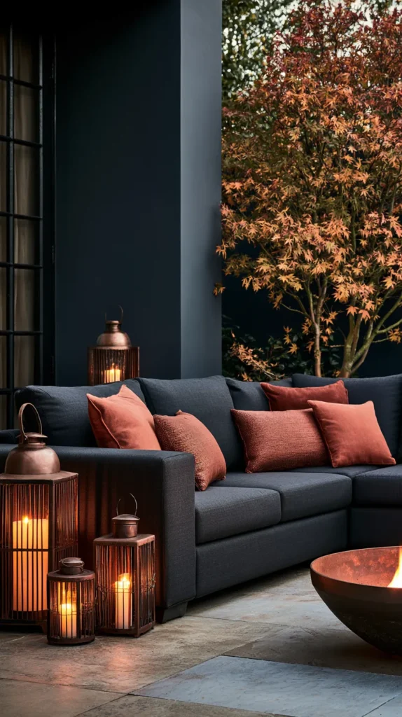 14 Cozy Garden Seating Areas for Autumn Evenings 12 zainy 10. Copper and Dark Palette Seating Area A dark modern 264334e1 a126 4f17 9cd8 ee759e5e8d95 1
